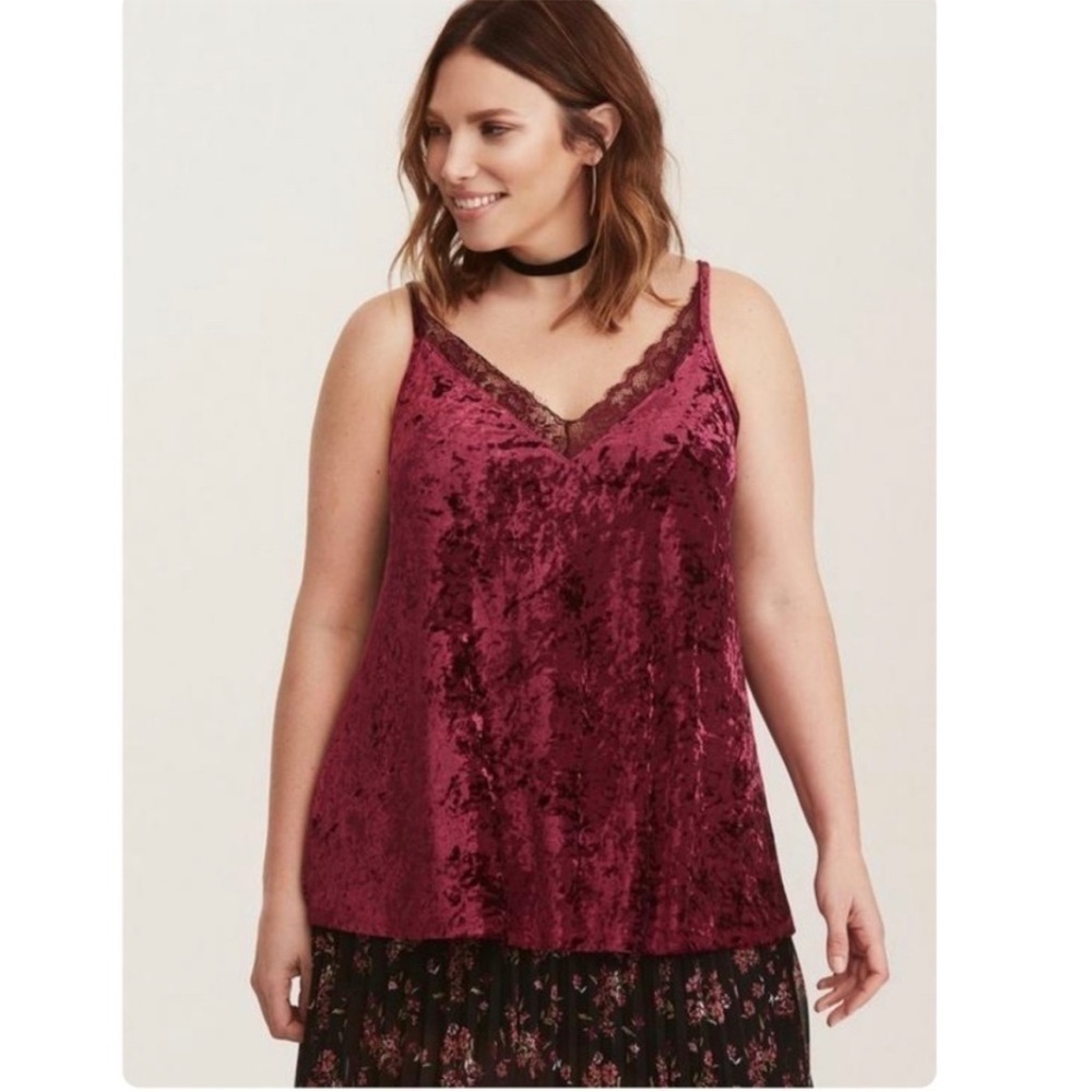 Torrid Crushed Velvet Lace Trim Cami Tank Adjustable Spaghetti Straps Sz 3